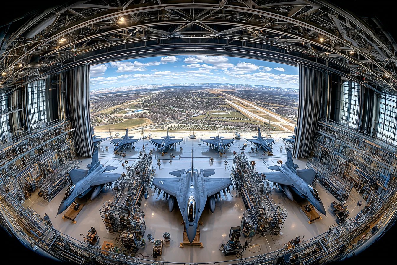 Fighter jets in a hangar.