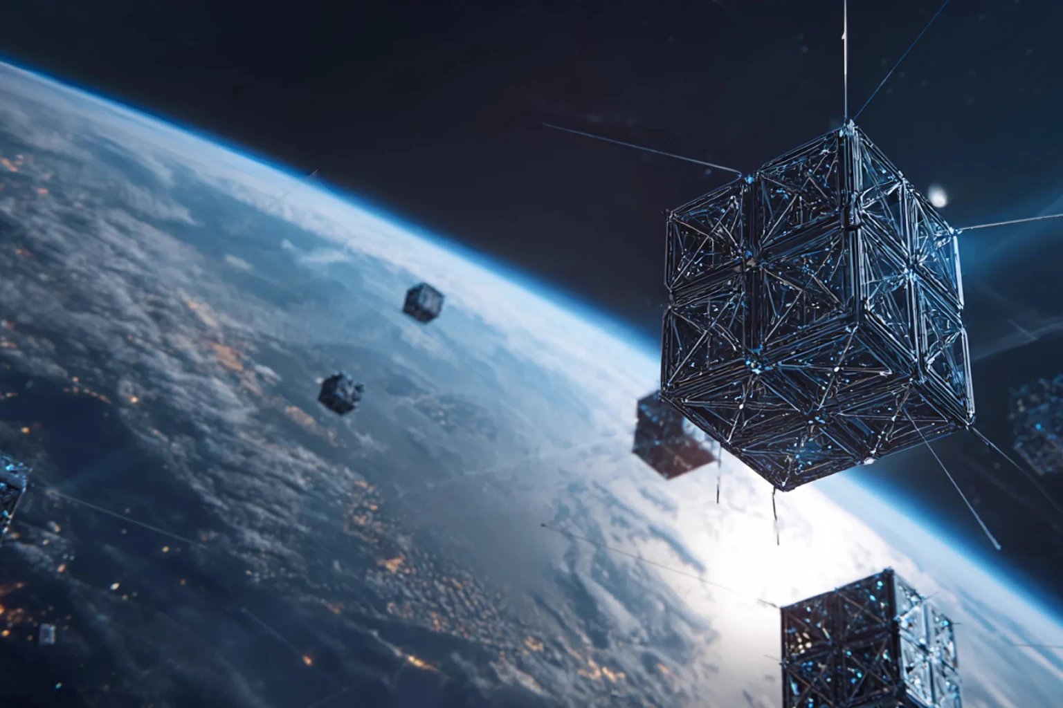 Image of a satellite orbiting Earth, representing global reach.